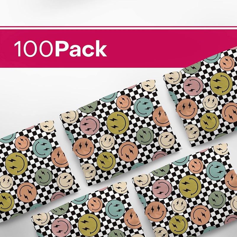 Package Mint 14x19 Poly Mailers – Smiles Checkerboard – Waterproof, Tear-Resistant Shipping Bags with Adhesive Seal – 100 Pack – - Image 3